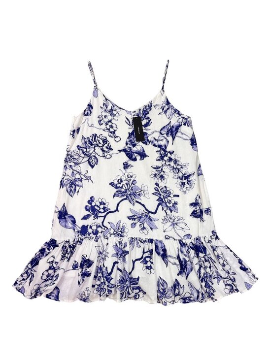Lulus Dresses & Skirts - Lulus Women's Blue White Floral Ruffle Hem Mini Dress Sleeveless Size Small